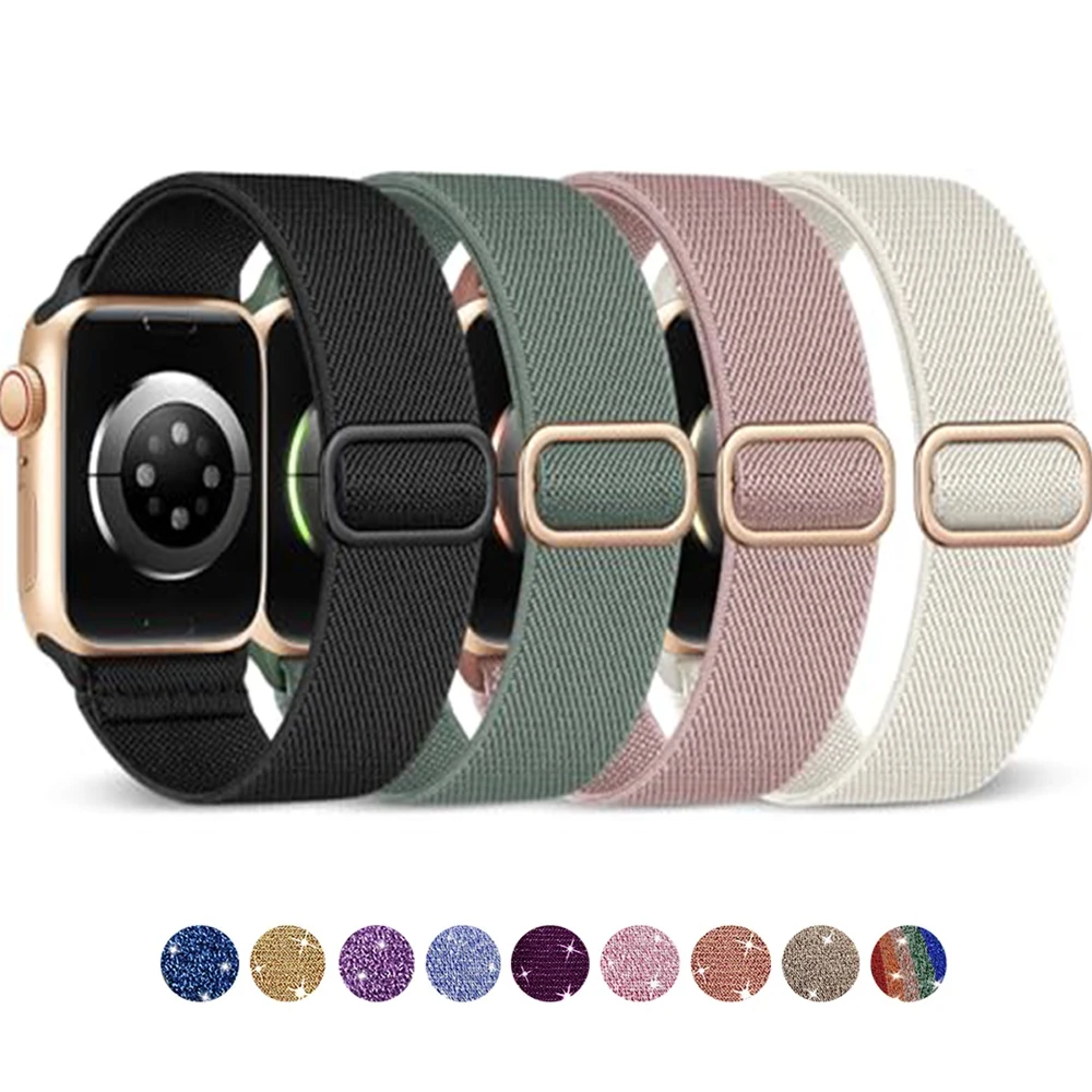 Nylon Strap for Apple Watch band 45mm Ultra 2 49mm 44mm 38/42/40/41mm Shiny Elastic Bracelet correa iwatch Series 9 8 7 6 5 4 Se