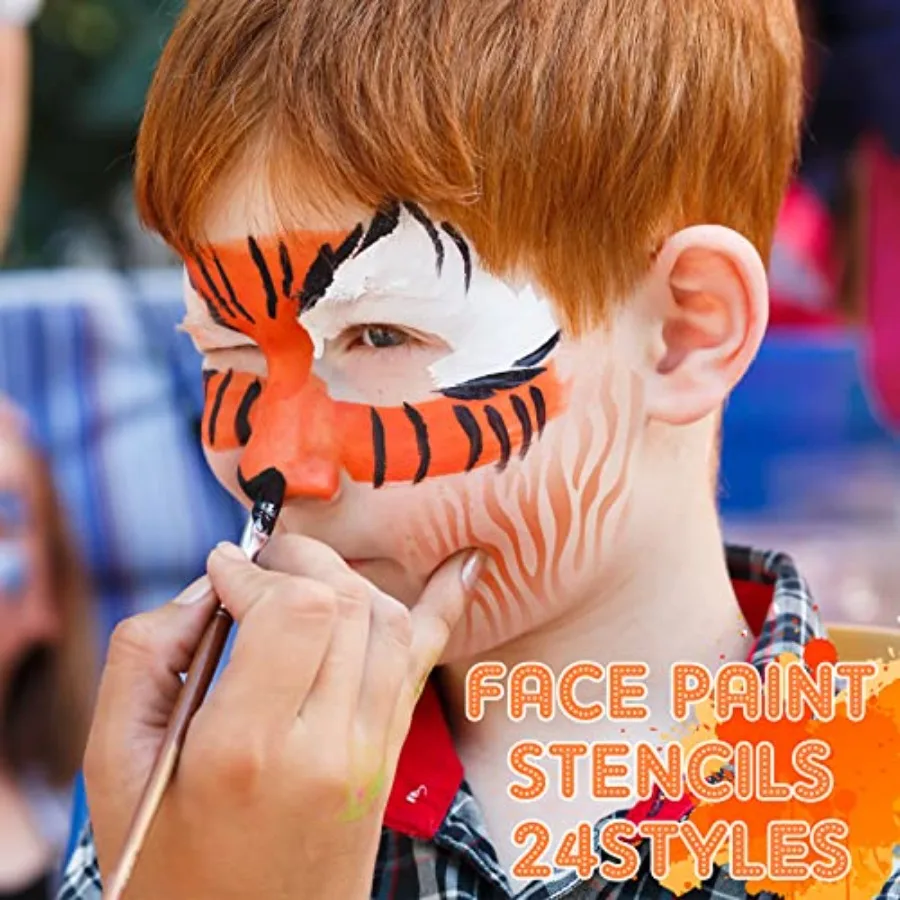 24 Pieces Face Paint Stencils Face Body Tattoo Templates Painting Stencils for Holiday Halloween Makeup Body Art Tattoos Vivid