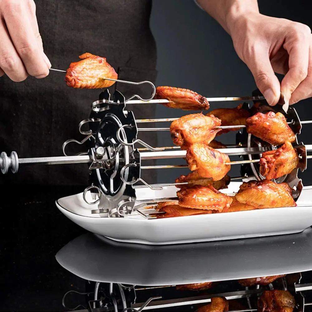 N96R BBQ Steel Metal Roaster Rotisserie Skewers Needle Cage Oven Kebab Maker Grill