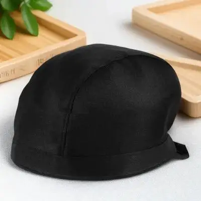 1PCS Chef Hat Turban Black Soft Canvas Adjustable Ribbon Catering Skull Cap for Cooking Kitchen Restaurant Staff Beanie One Size