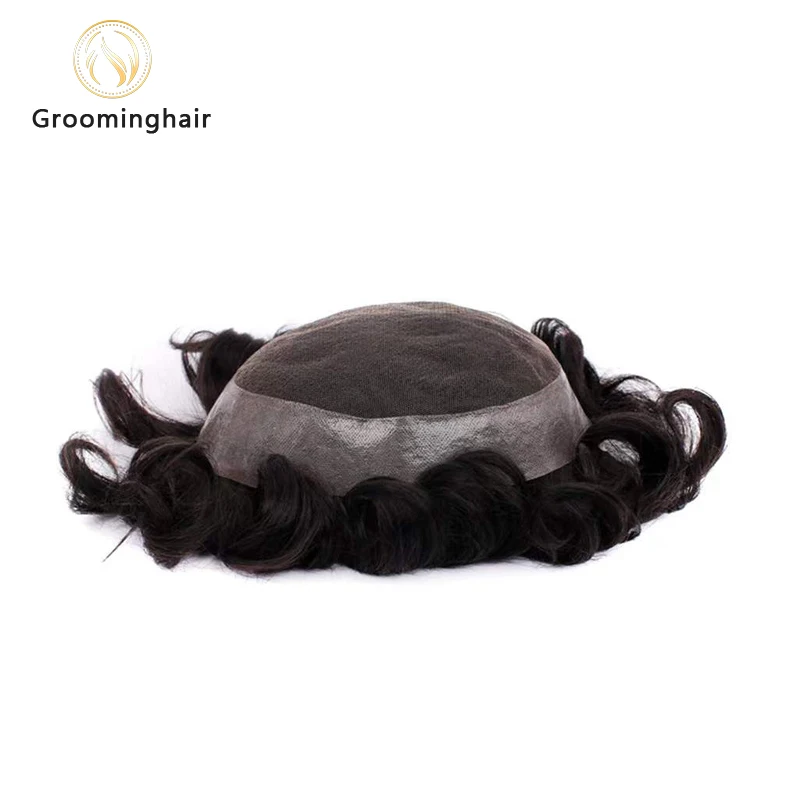 Australia Toupee Hair Men Curly Hair System For Men Pu Skin Lace Men Wig Natural Male Hair Prosthesis Indian Human Hair Man Wig