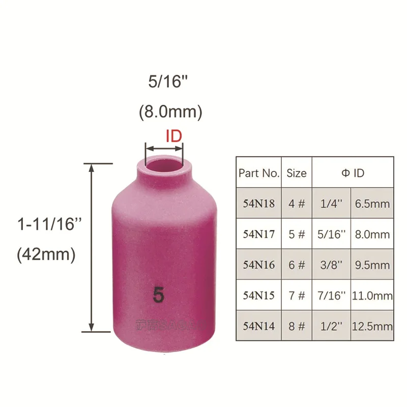 Boquillas de cerámica de alúmina para TIG WP17 18 26, accesorios de soplete de soldadura, consumibles, 42mm, 1 piezas, 54N14, 54N15, 54N16, 54N17,