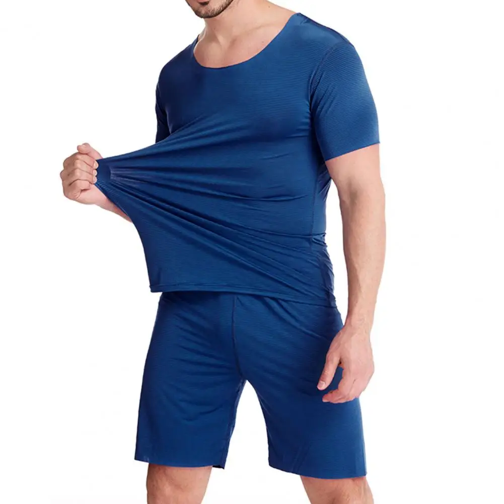 Ensemble de pyjamas élastiques à manches courtes pour hommes, sous-vêtements d\'été, vêtements d\'intérieur, vêtements de glace, pyjamas doux pour