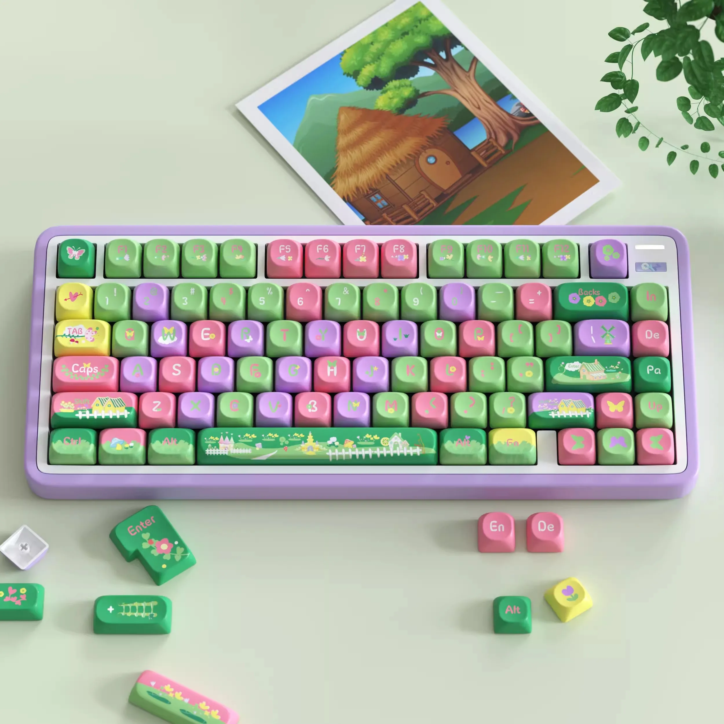 

1 Set Forest Castle Theme Keycaps PBT Dye Sublimation Key Caps SOA Profile Rounded Cute Keycap For MX Switch Keyboard 68 75 96