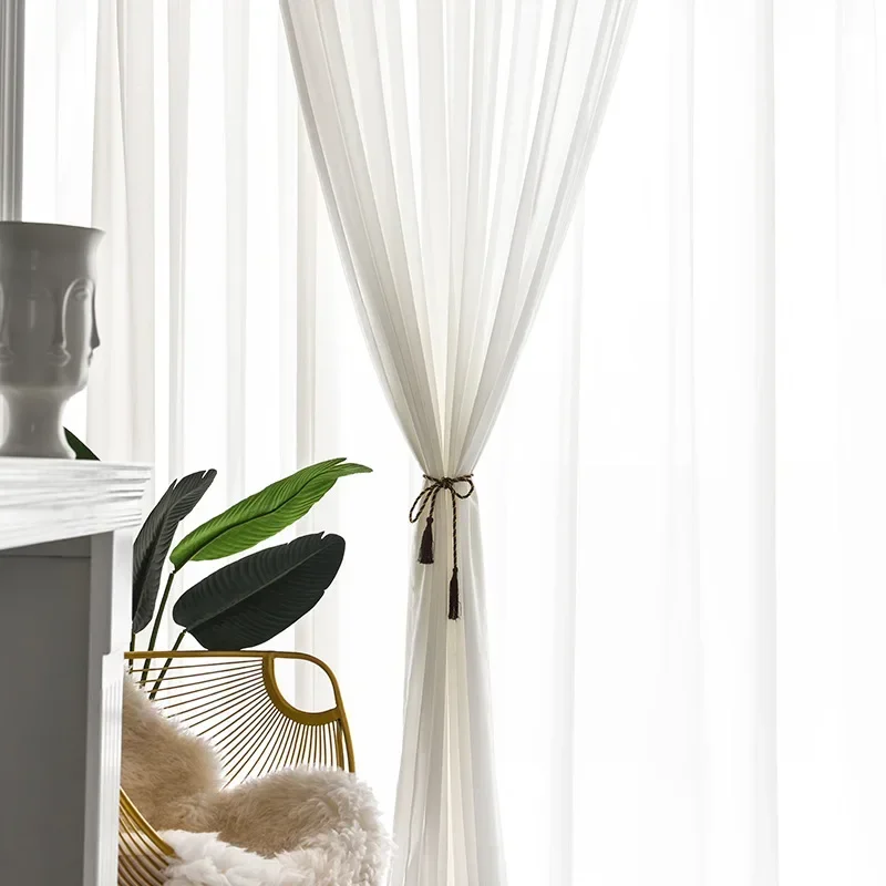 Anti-scratch Light-transmitting Impermeable To People Tulle Simple Study Curtains for Living Room Bedroom Dining Custom Size