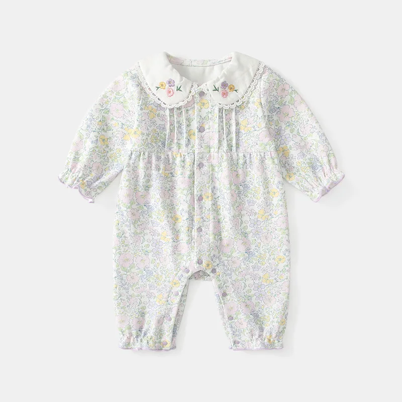 

Baby Purple Floral Cotton Rompers Kids Spring Costume Boy Girl Cartoon Print Onesies Kawaii Toddler Outfit