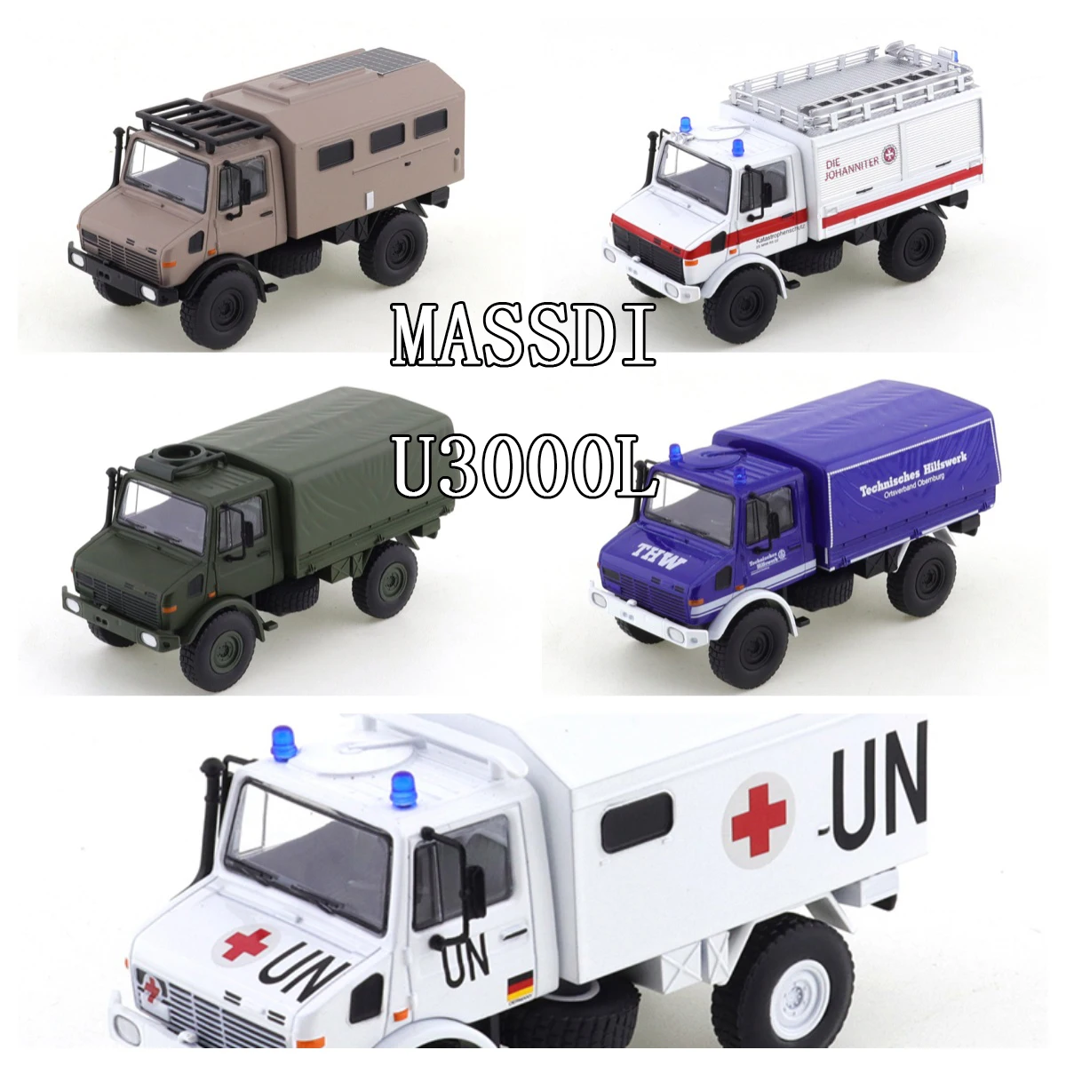 

Massdi 1:64 U1300L Military Truck UN Ambulance Box Type Cargo Carrying and Manned Transport VehiclesSimulated Alloy Car Model