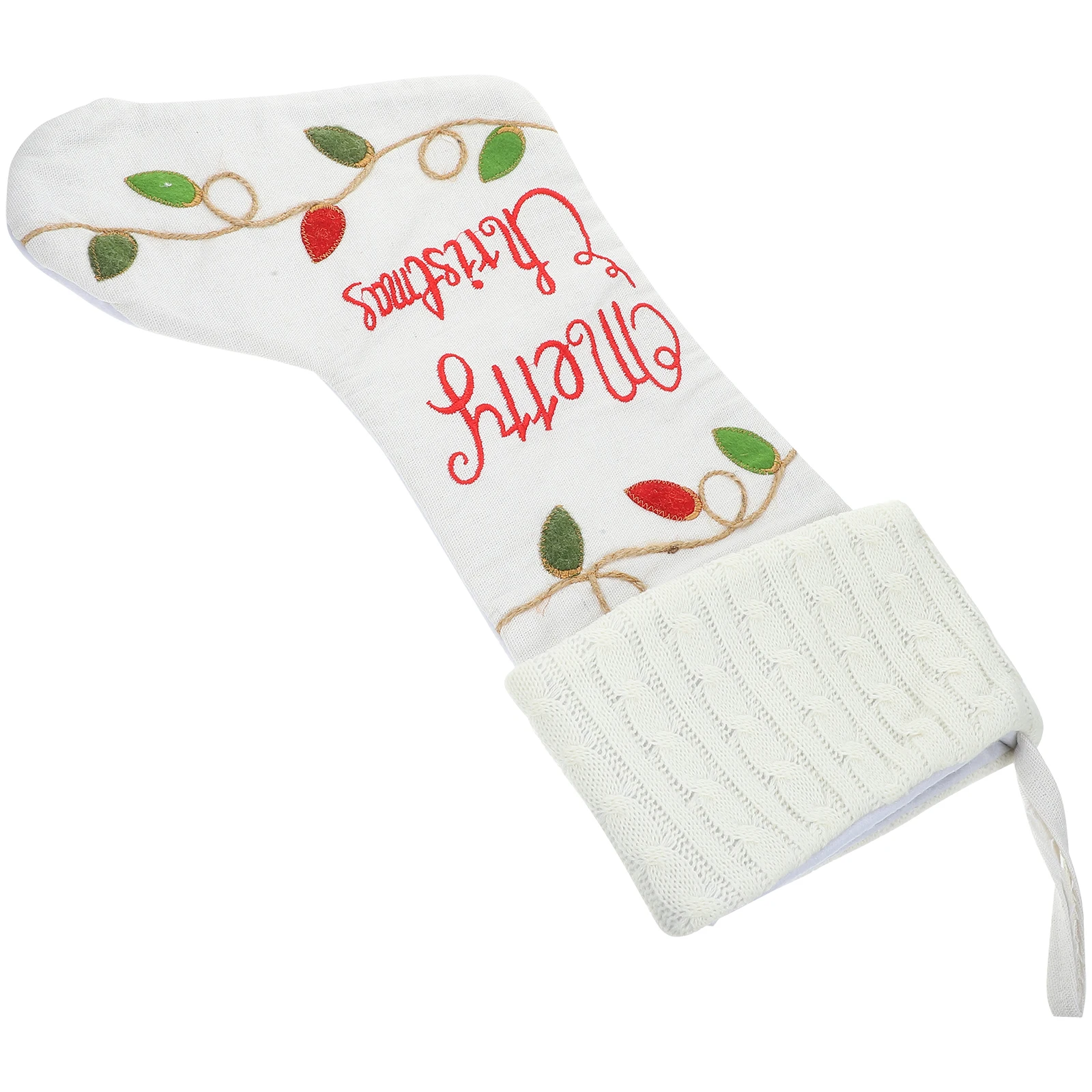 

Christmas Stocking Ornaments M1-34 Green Leaf White Knitted Sock Gift Bag for Tree Decor Fireplace Hanging Candy Stockings