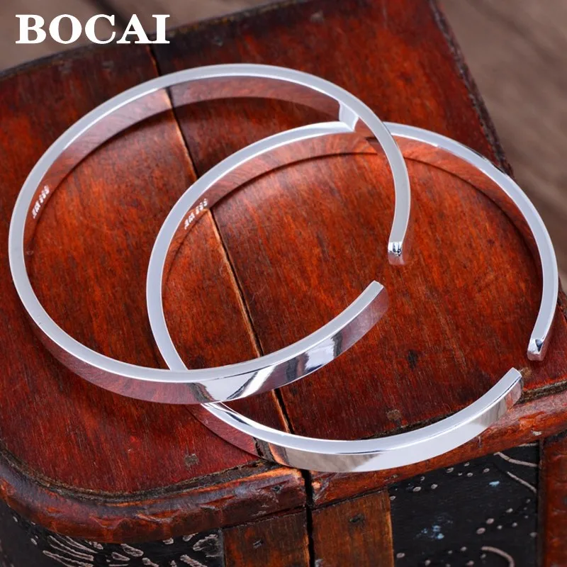 

BOCAI Wholesale Pure 999 Silver Jewelry Men's and Women's Bracelets Solid Glossy Simple and Fashionable Couple Jewelry