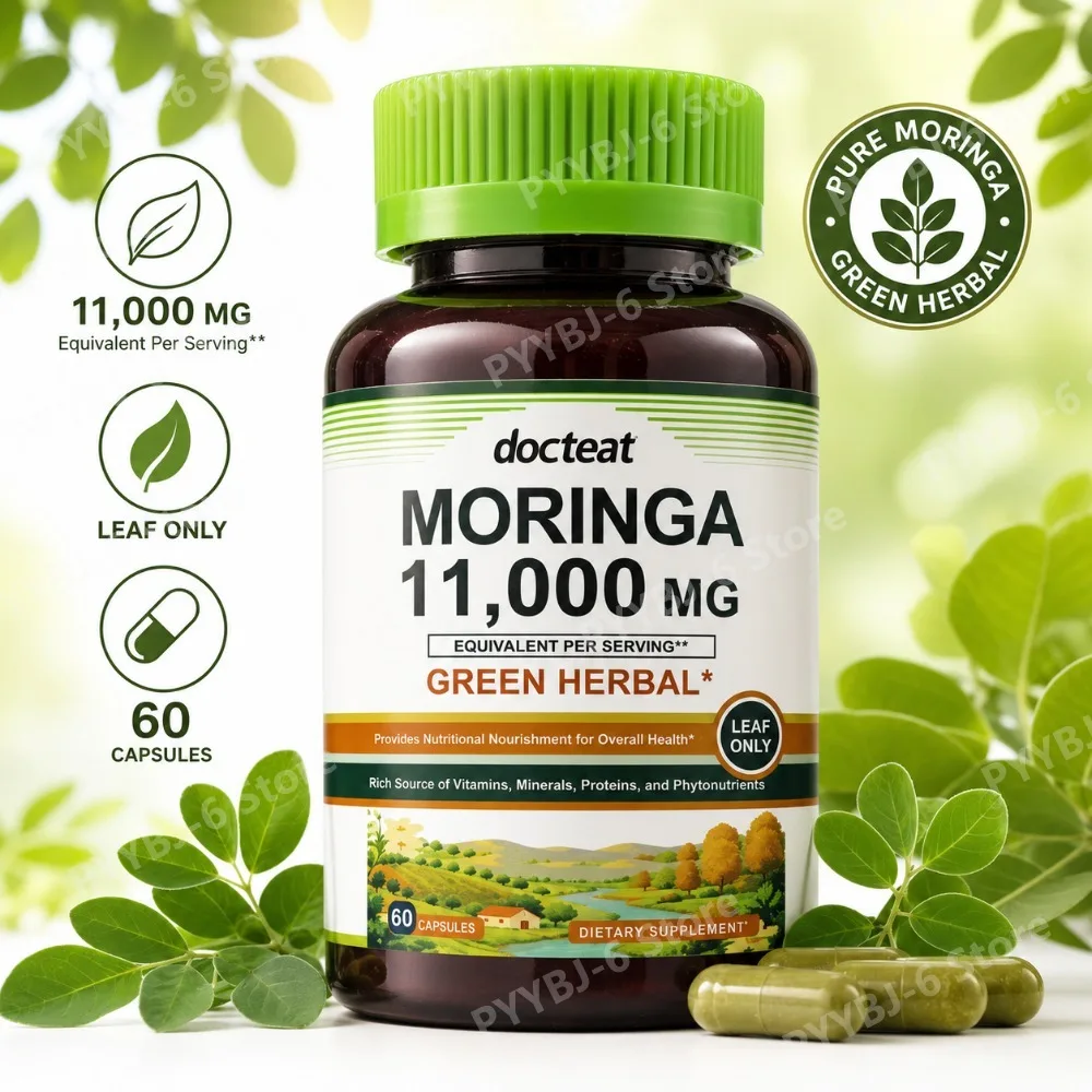 Moringa 11000mg Green Herbal Supplement 60 Capsules Leaf Only 50:1 Extract Antioxidant Energy Immune Daily Wellness Support