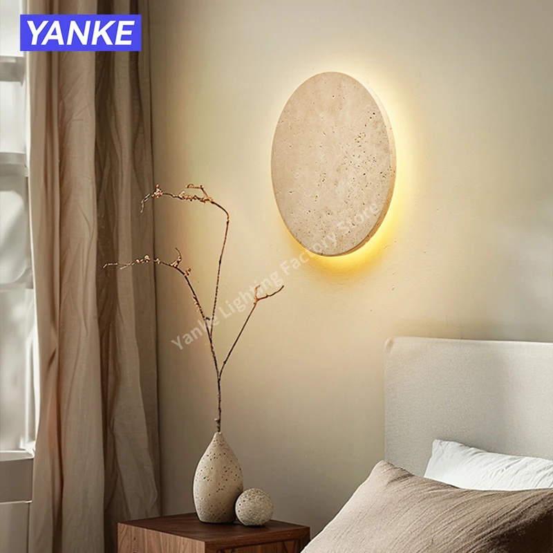 

Ваби-Саби желтый травертиновый настенный светильник из натурального камня, светодиодный настенный светильник для прихожей, спальни, прикроватного прохода, лестницы, домашнего декора