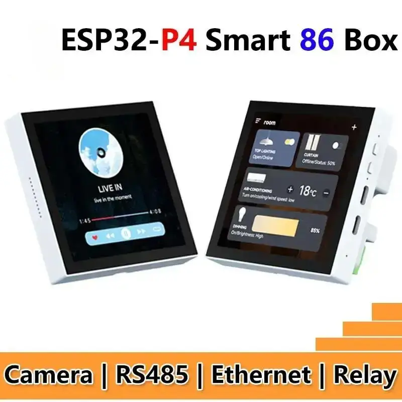 ESP32-P4 Smart 86 TV Box Development Board 4 inch 720x720 Display TouchScreen RS485 Relay Camera RJ45 ETH