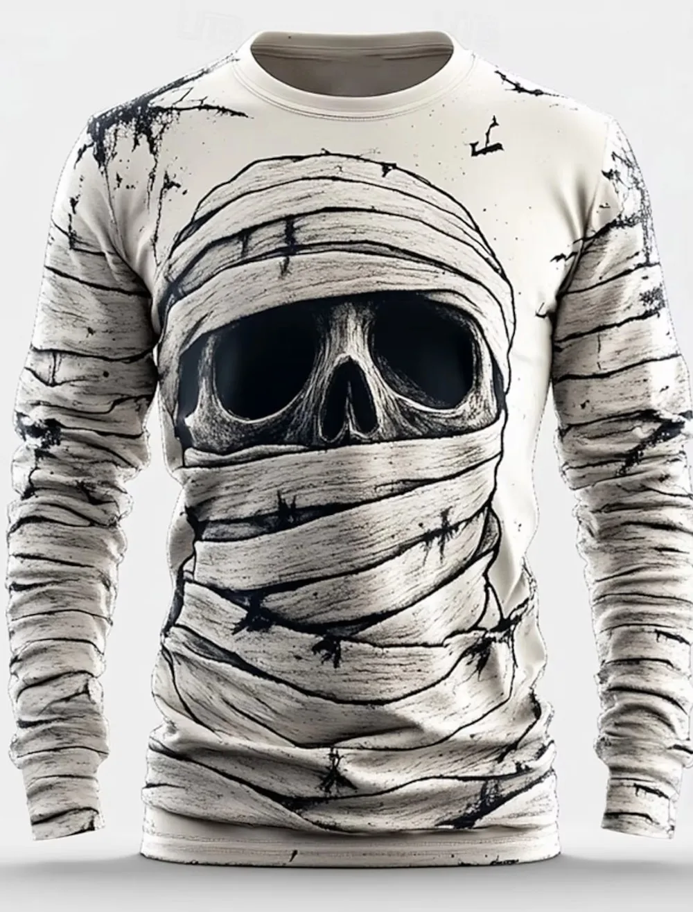 Cool Skulls Horror Mummy Men's 3D Printed T Shirt Tee Street Breathable Casual Halloween Long Sleeve Shirt Fall Clothing Apparel