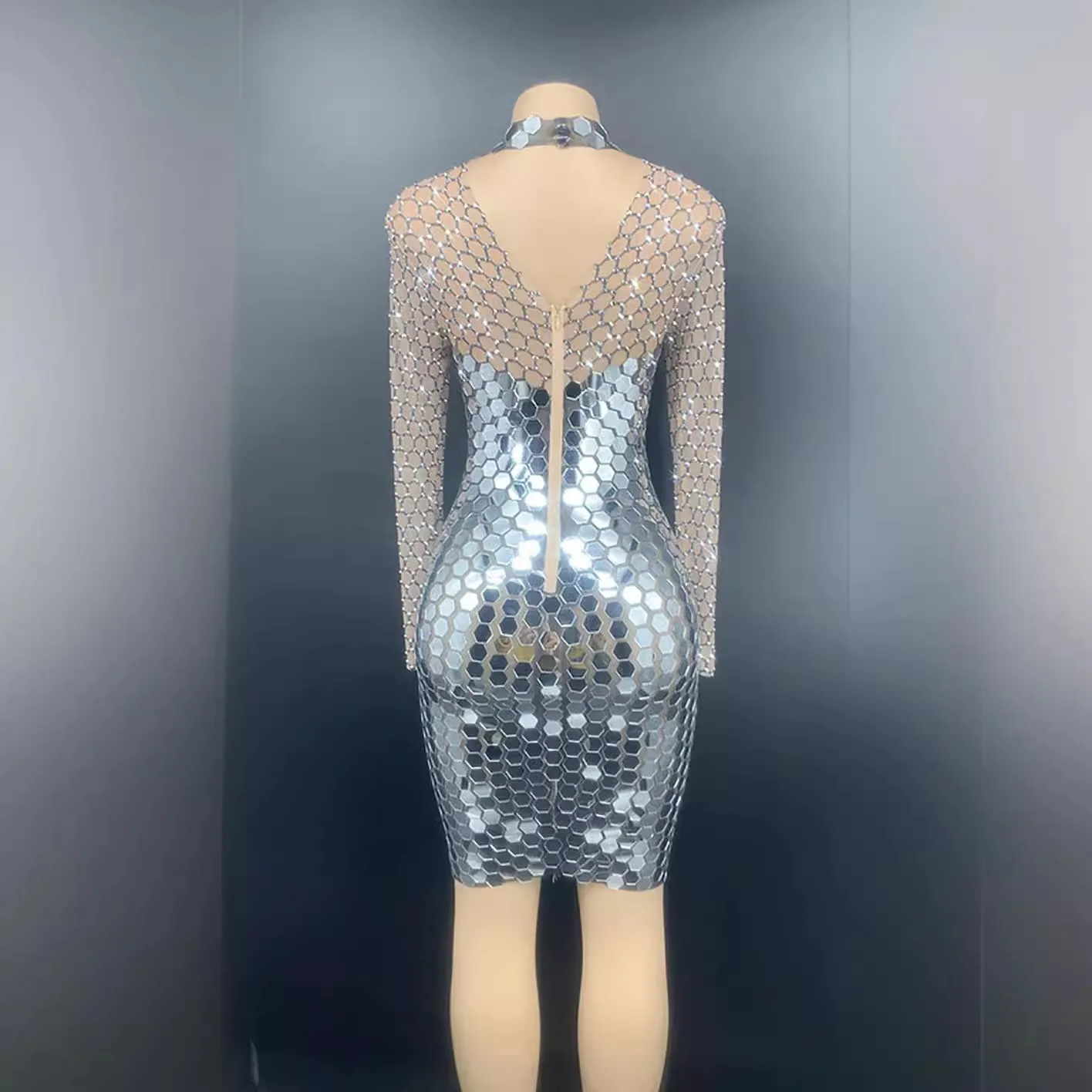의상 무대 쇼 섹시한 관점 전체 다이아몬드 렌즈 드레스 나이트 클럽 바 여성 가수 공연 Vestidos De Fiesta De Lujo