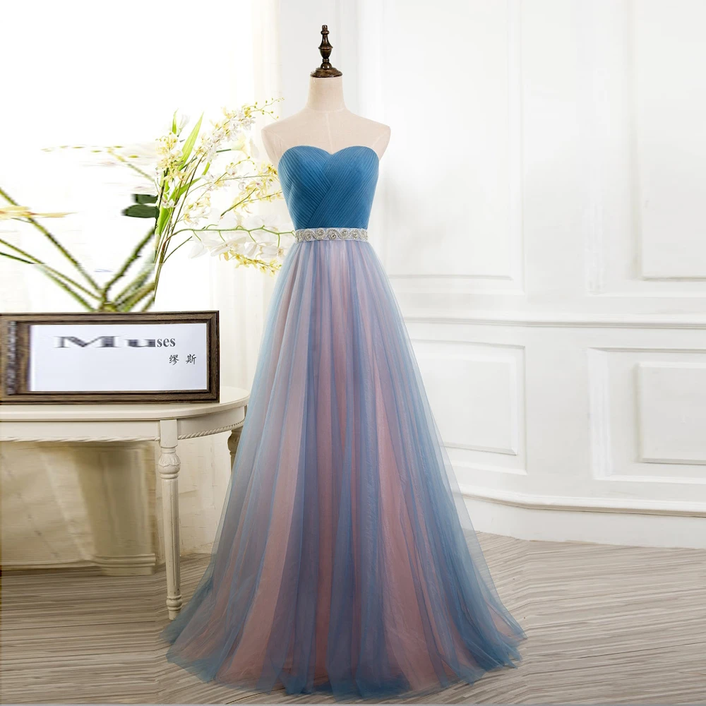 

ROSELLA Contrast Color Sweetheart A Line Prom Dresses Pleated Crystal Belt Floor Length Gradient Korea Evening Dress New 2023