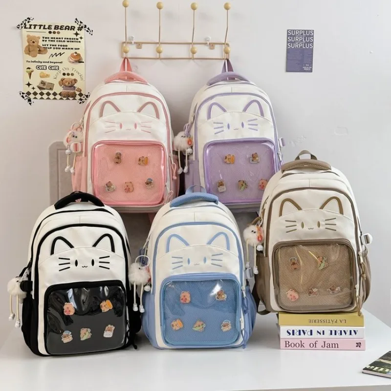 

Рюкзаки Y2K Ita, большой вместительный рюкзак с милым котом, повседневный прозрачный рюкзак для девочек «сделай сам», модные дорожные школьные ранцы с героями мультфильмов