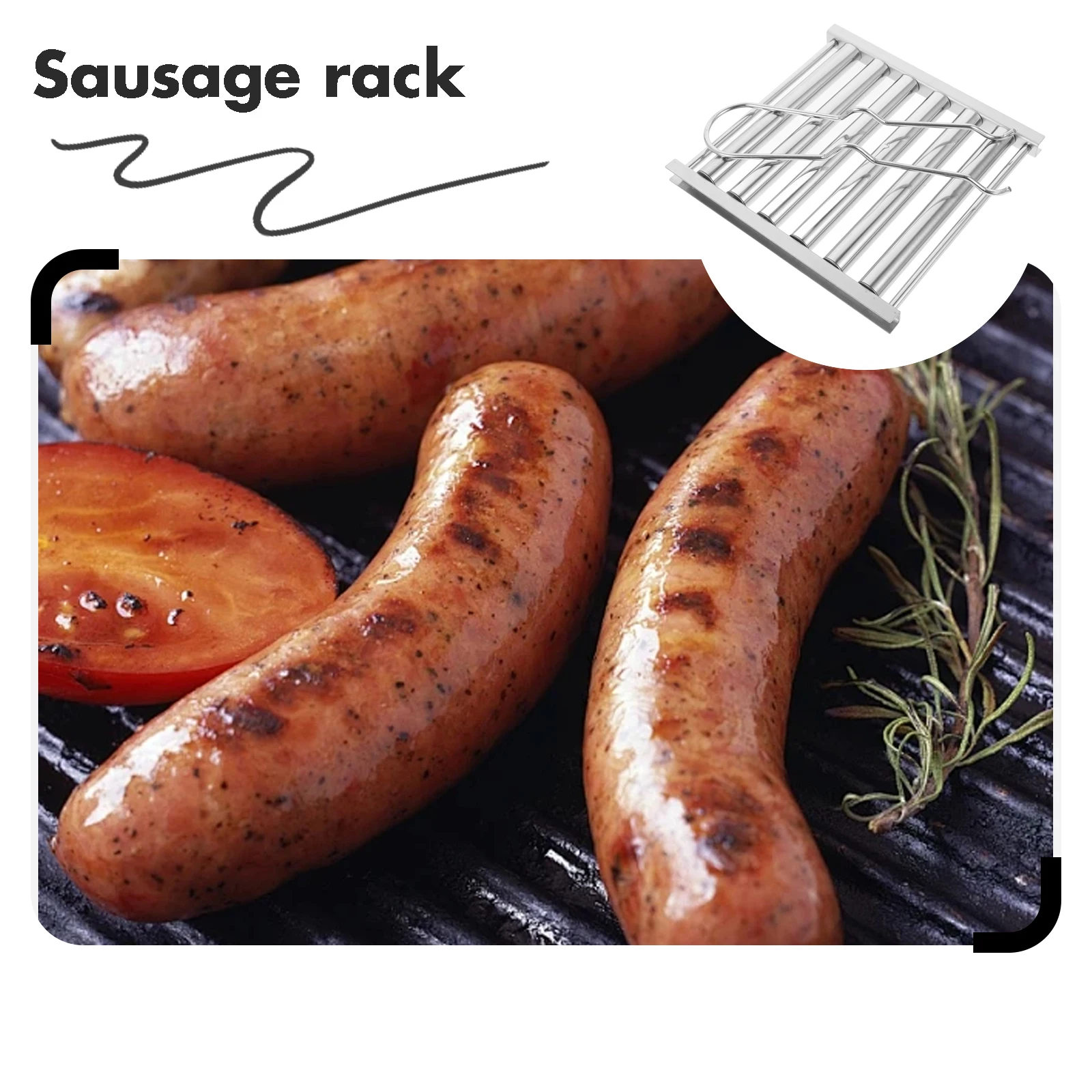 

1 Set Stainless Steel Sausage Rolling Rack Outdoor Bbq Grill Portable Detachable Handle Durable Smooth Camping Barbecue Roller