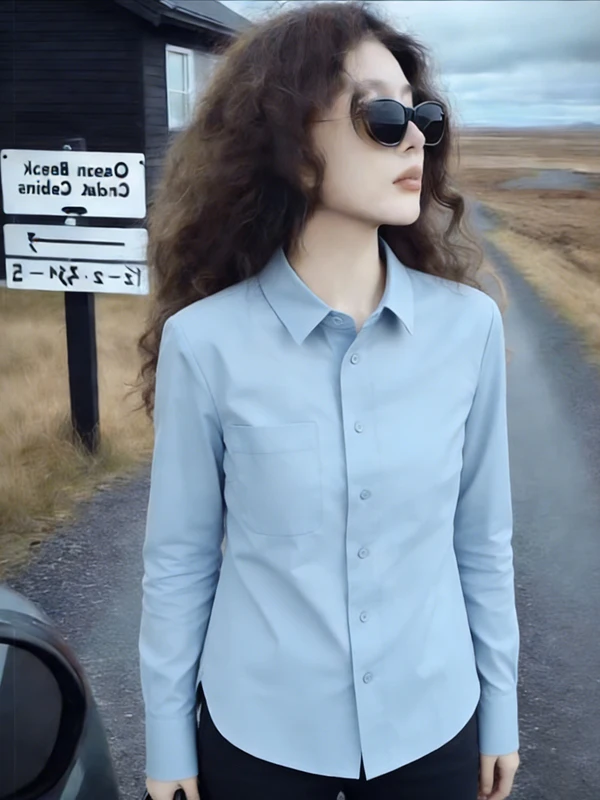 

Модная женская рубашка больших размеров с воротником и длинным рукавом, весна 2026, свободный крой, стройнящий эффект, корейский стиль, для повседневной носки