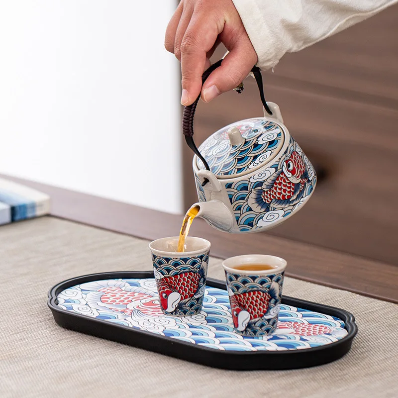 National Trend Sea Wave Goldfish Ceramic Premium Home Office Tea Set