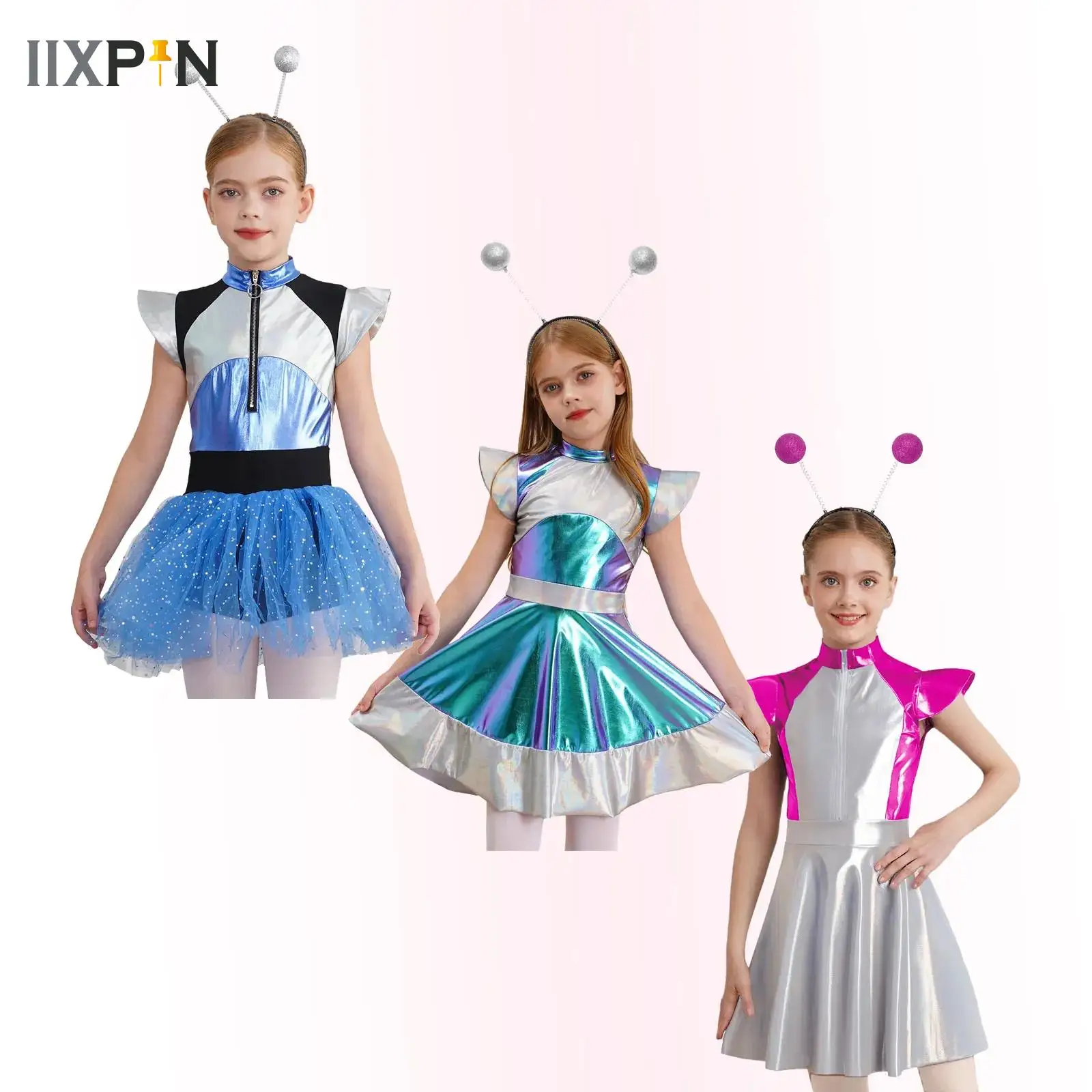

Big Girls Astronaut Costume Teenager Alien Tutu Dress Suit Space Cadet Tulle Dress+Hair Hoop Halloween Cosplay Party Dress Up