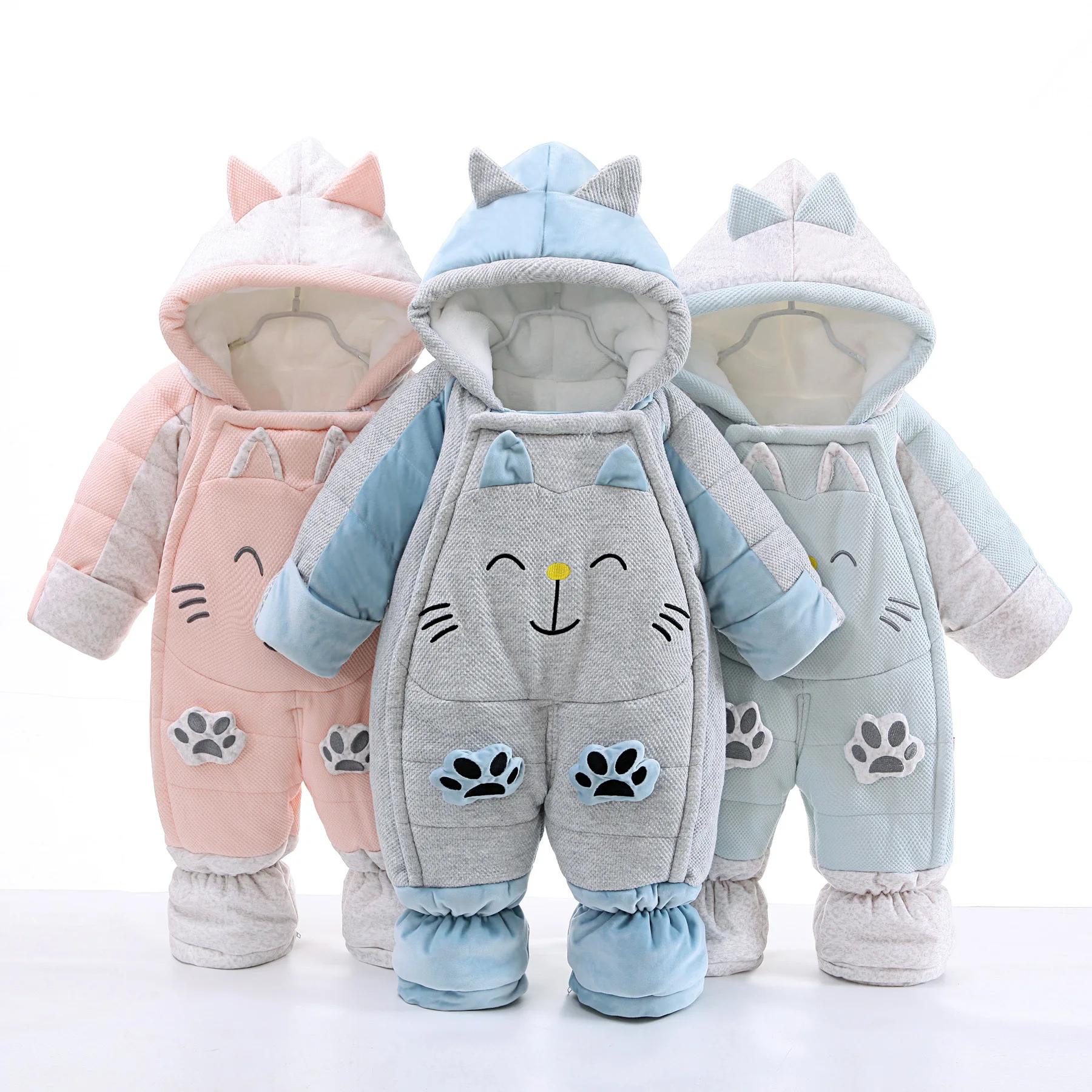 2023 Newborn Baby Jumpsuit Hooded Plus Velvet Warm Baby Boys Snowsuit Toddler Snow Suit Baby Girl Cotton Overalls Rompers