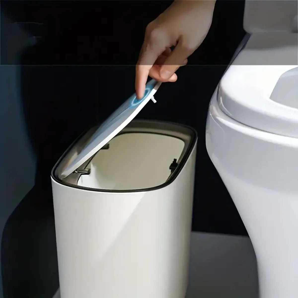 1pc Toilet Trash Can, Slim Plastic Trash Bin With Lid, Gap Garbage Can, Narrow Small Sealed Waste Paper Storage Bucket, Living R