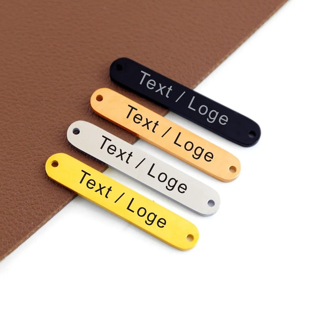 

Personalizado Name Jewelry Bookmark Stainless Steel Customized Text Logo Engraved Nameplate Fashion Geometry Bar Bag Accessories
