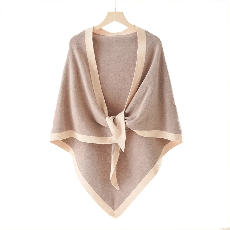 Women Fashion Leather Buckle Shawl Solid Color Knitted Cape Korean Version of The Fashion Triangle Network Red Buckle Scarf Wh9