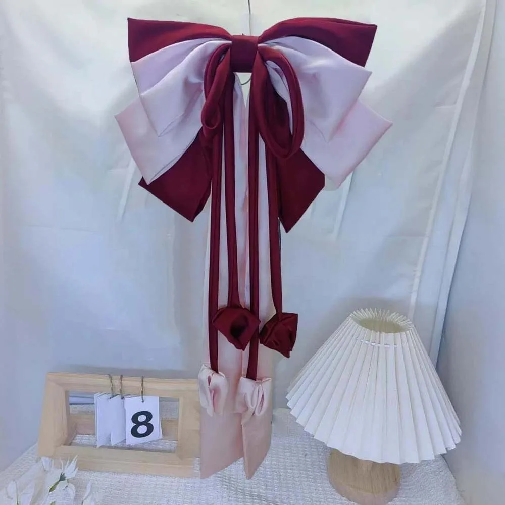 

Soft Alloy Oversized Bow Hair Clip Contrast Color Sweet Satin Ribbon Headdress 4-layer Printed Christmas Hair Accessory Party