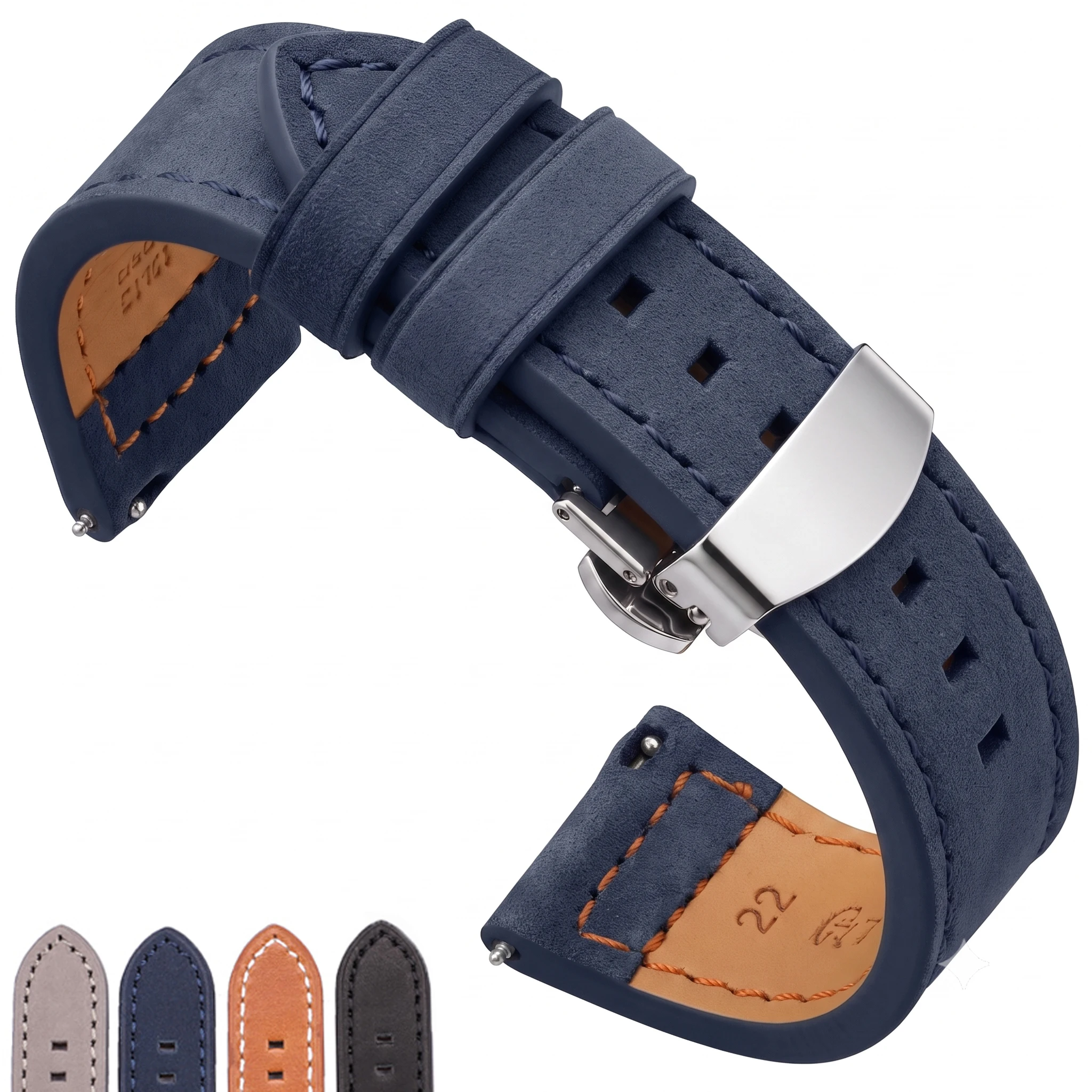 Quick Release Genuine Leather Watchband 18mm 20mm 22mm 24mm Dual Press Automatic Clasp Replacement Watch Strap Men Women