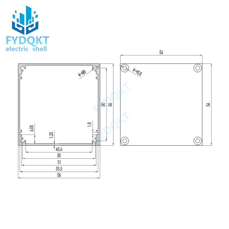 Square alloy Aluminum profile shell integrated aluminum  PLC industrial control circuit board box 100x56x56mm