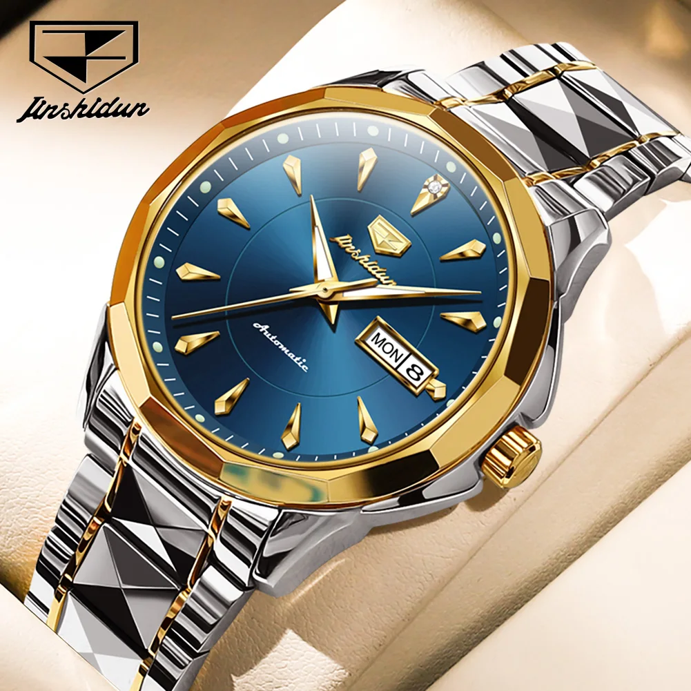 

JSDUN 8936 Sapphire Mirror Mechanical Watch For Men Dual Calendar Luxury Business Hand Clock Waterproof Stainelss Steel Watches