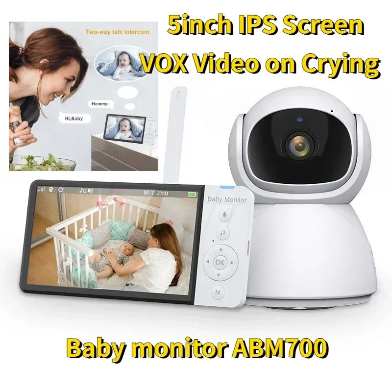 

ABM700 Wireless Baby Monitor with 5.0-Inch IPS Screen 2-Way Talk and Night Vision Camera Infrared Night Vision 2000 MAh Battery