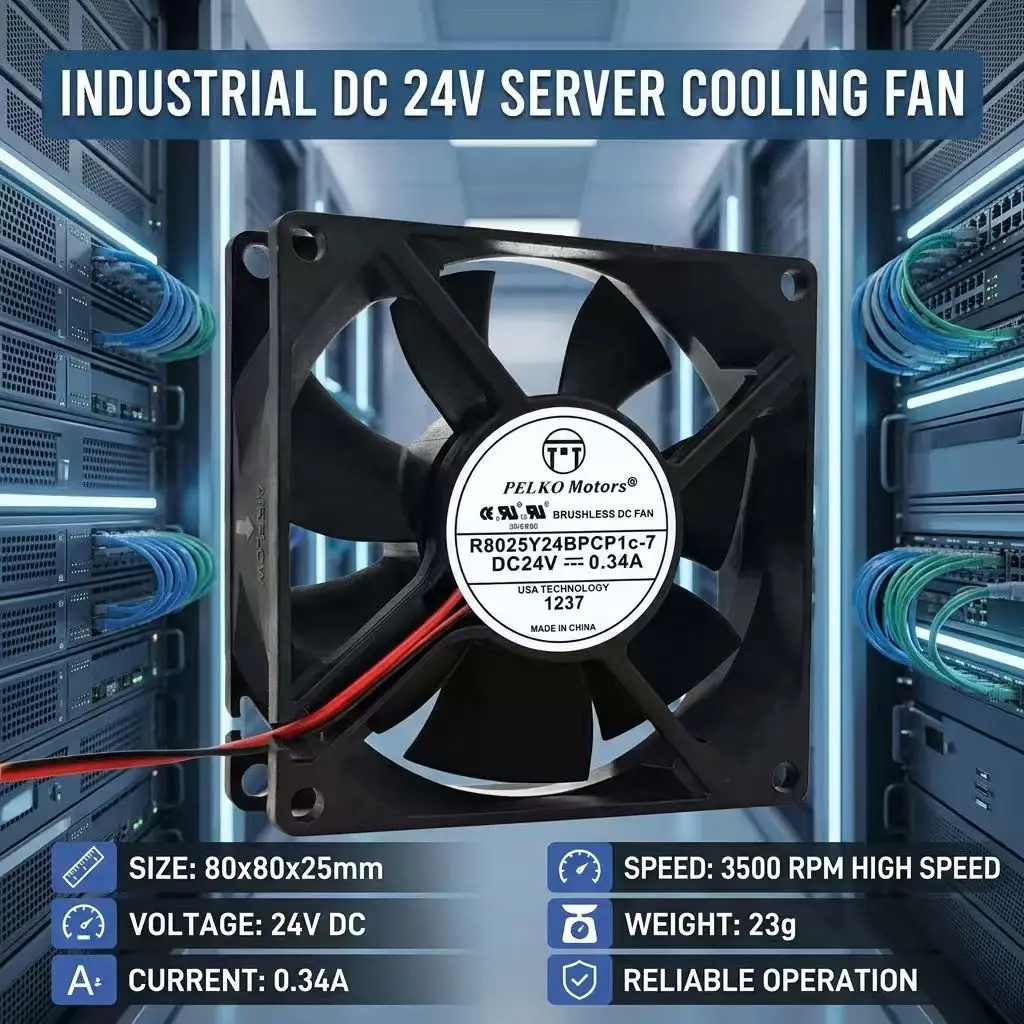 For PELKO Motors R8025Y24BPCP1c-7 DC 24V 0.34A 8025 80x80x25mm 2Pin Dual Ball Bearing Server Inverter Chassis Case Cooler Fans