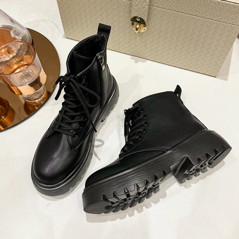 2025 Women's boots Fall-Winter New Fashion Classic Booties Handsome Side Top Zipper Ankle Boots Work Lace-up Women's Boots