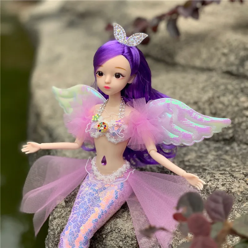 12inch Mermaid Doll Bjd Mermaid Toy Joint Movable Wedding Mermaid Doll 3D Eye Clothes Detachable Dress-up Toy Girl Birthday Gift