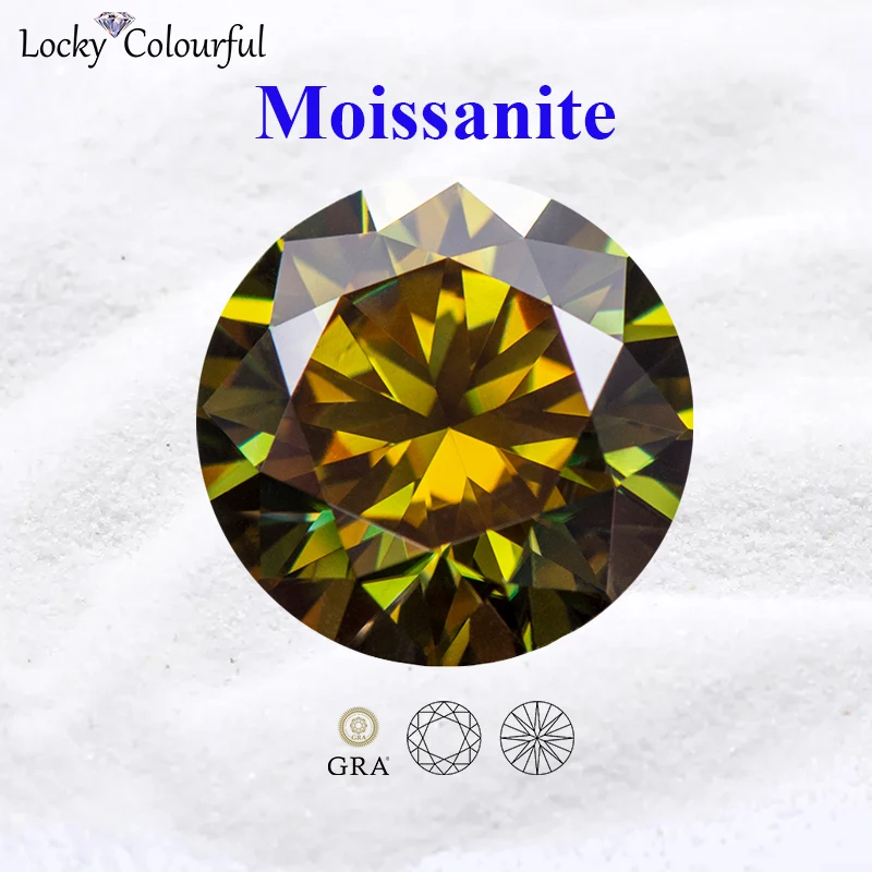 Moissanite Round Cut VVS1 Yellow Green Color Top Quality with GRA Certificate for Charms Beads Jewelry Making Necklace Materials