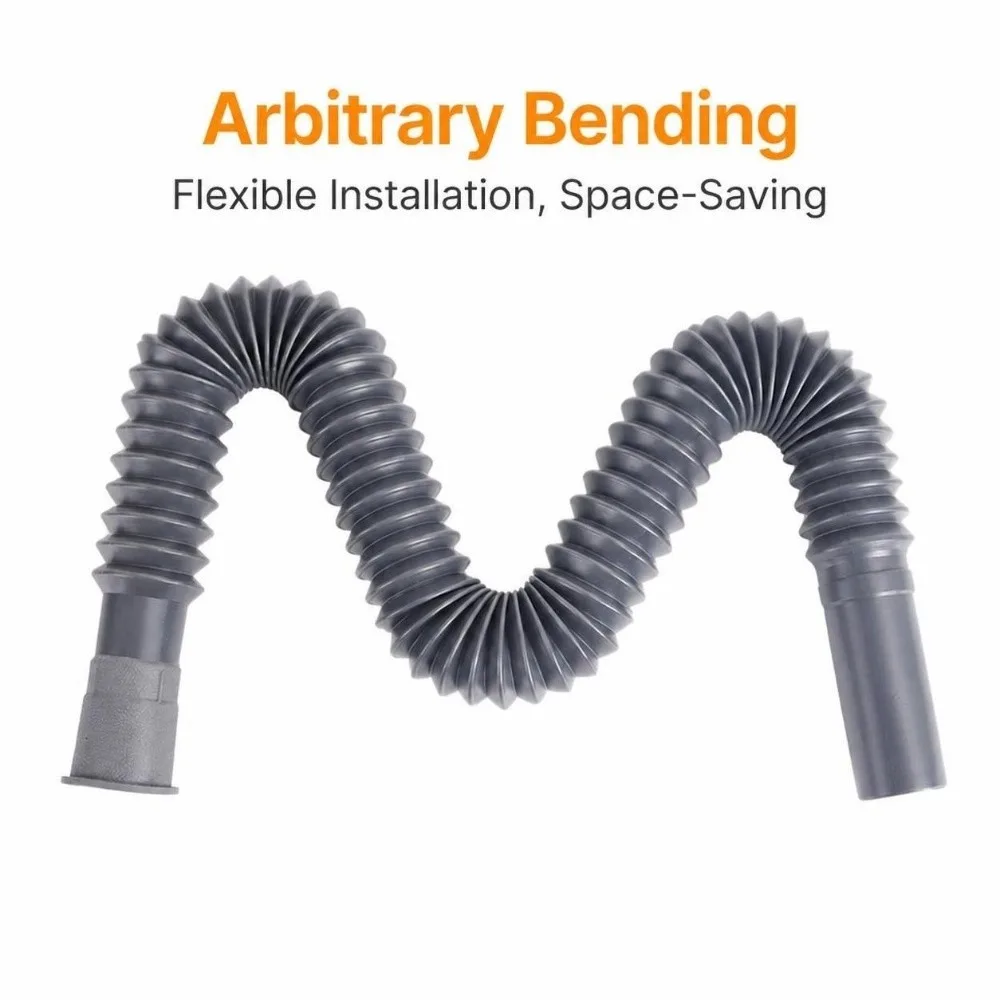 2 Pack Plastic Material Drain Hose Expandable Design Corrugated Tube Sink Pipe Flexible Deodorant Function Water Drainage Pipe