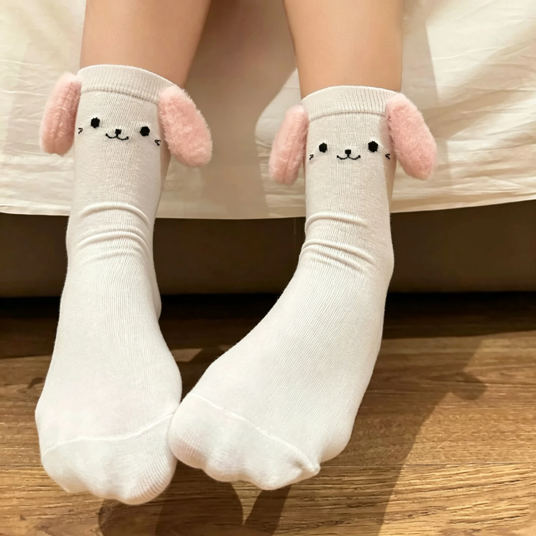 1 Pairs Cartoon Cute Dog Plush Ears Women's Mid-calf Socks Comfortable Sweet Cute Breathable New Kawaii Socks