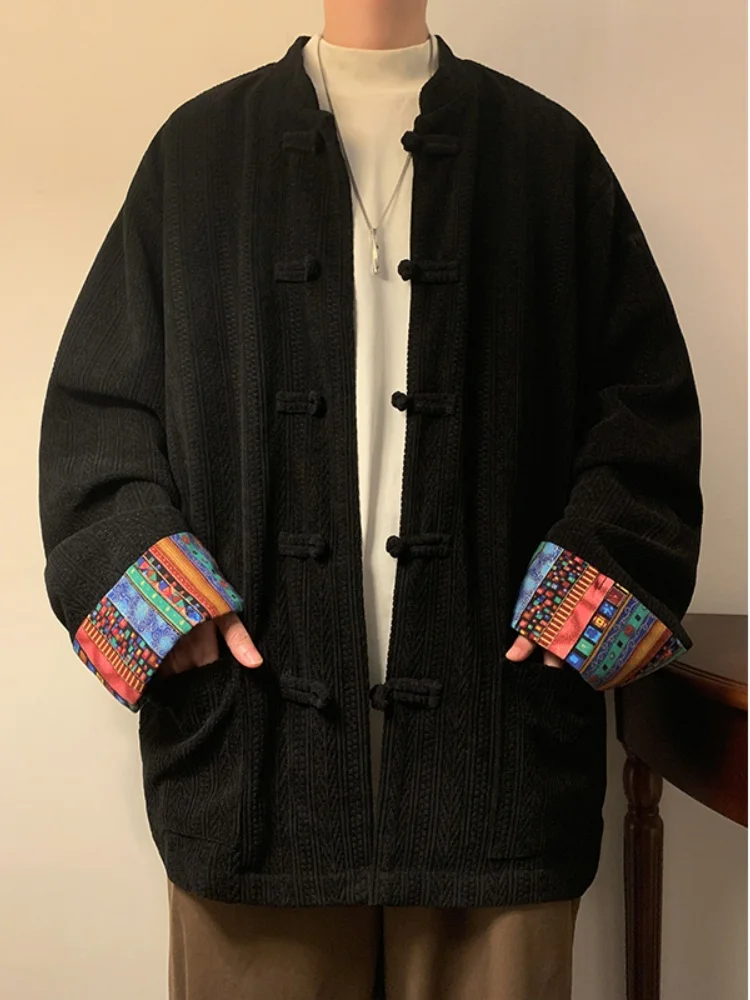 

Мужская вельветовая куртка на пуговицах с вышивкой в винтажном китайском стиле Тан (Ханьфу) для осени и зимы, новая модель, домашняя одежда