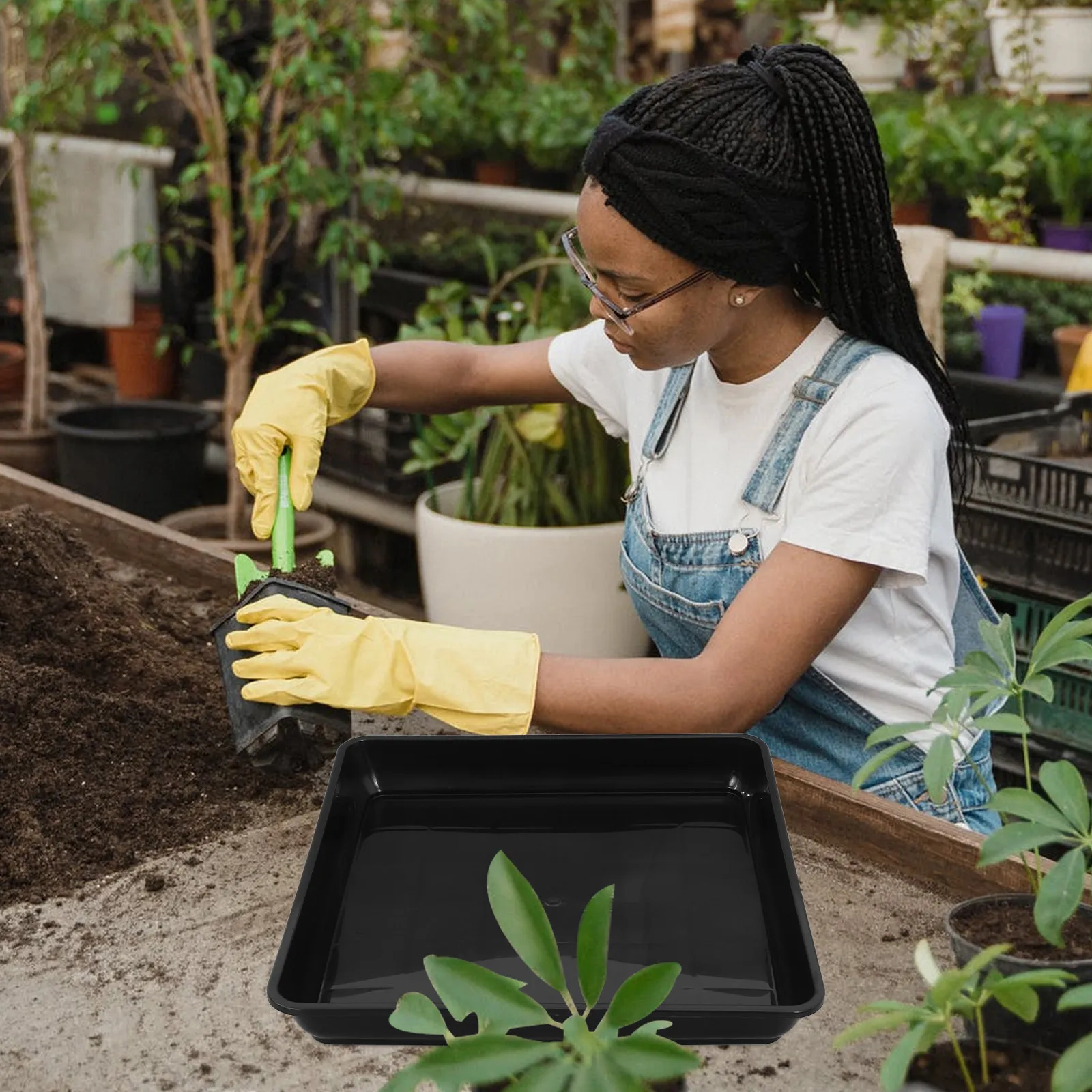 

2Pcs Plastic Plant Saucer Square Tray for Flower Pot Long-Lasting Non-Slip Drainage Indoor Outdoor Planter Saucers for Pots