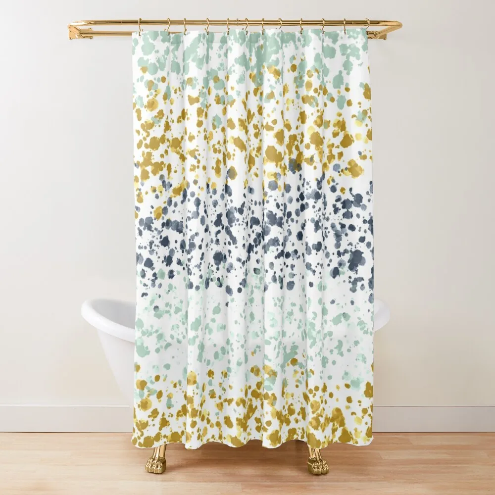 

Splatter Paint Stripes in Navy Blue, Aqua Mint, and Golden Mustard Shower Curtain Shower For Bathrooms Curtain