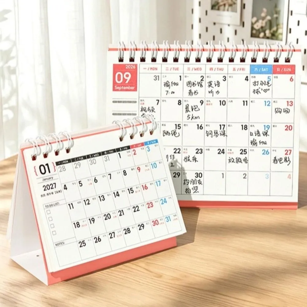 Minimalist 2027 Desk Calendar Spiral Bound Writable Pages Coil Calendar Monthly Layout Standing Calendar Study Desk