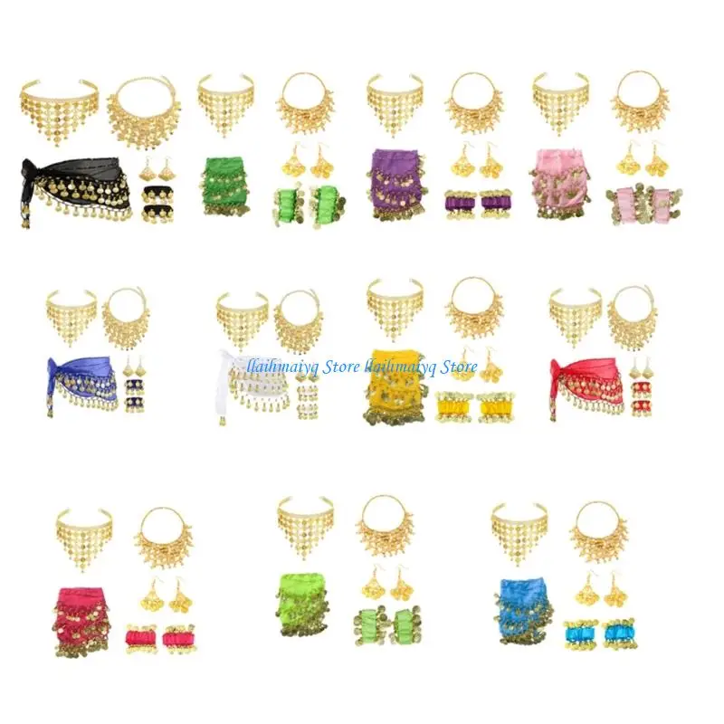 

573B Belly Dance Costume Women Belly Dance Outfit Belly Dance Hip Scarf Head Scarf,Earring Bracelets Necklace