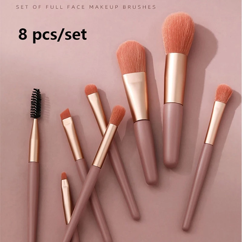 8 pz/pacco Kit di pennelli per trucco per capelli morbidi Ombretto Strumenti per pennelli per trucco cosmetico Pennelli per trucco contorno viso Fondotinta Blush