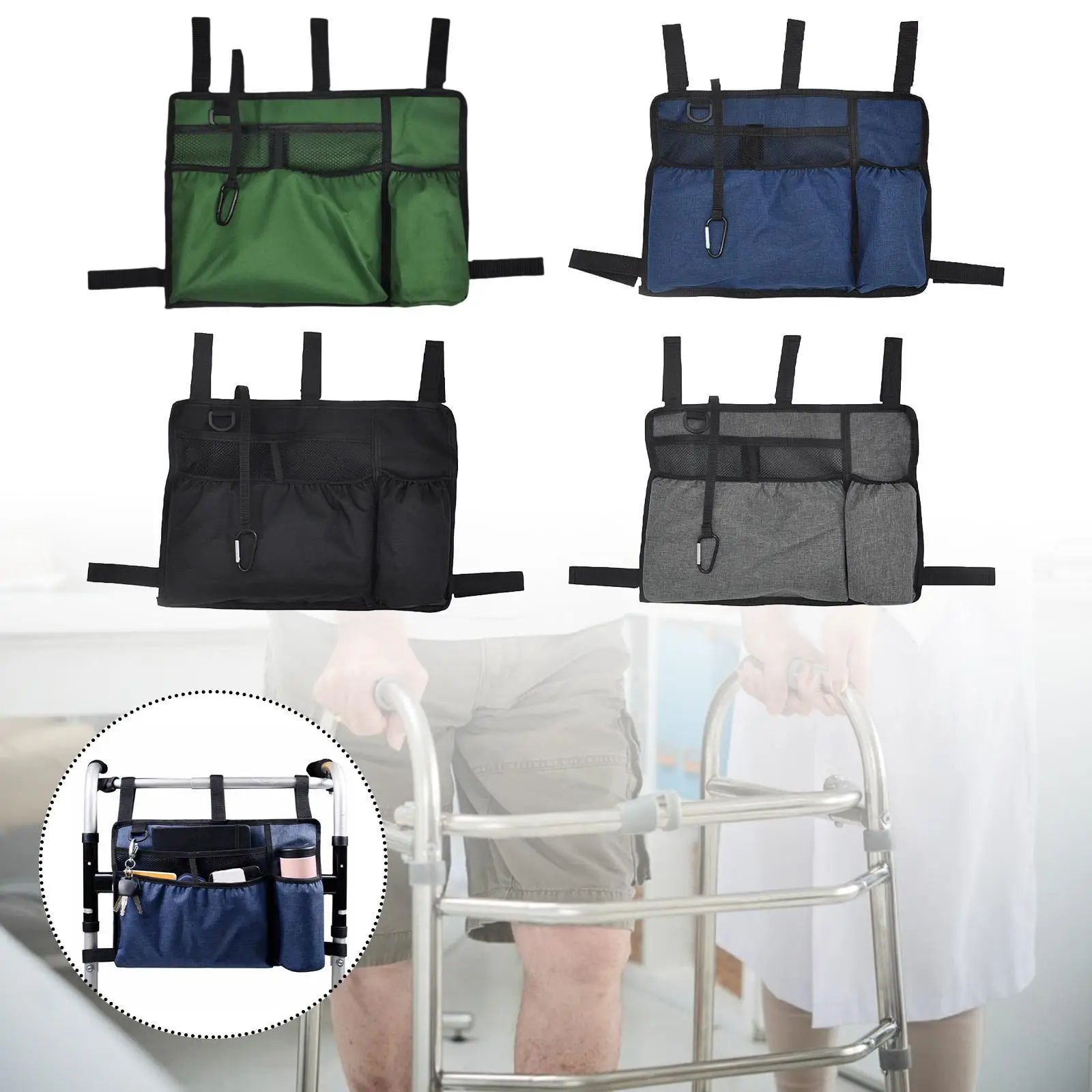 Walker Organizer Bag Hanging Bag Easy to Attach Multiple Pockets Oxford Cloth