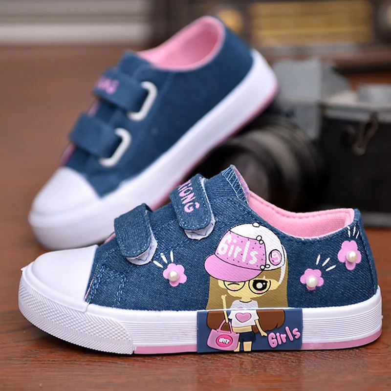 New Children Canvas Shoes Girls Sneakers Denim Breathable Princess Sports Shoes Kids School Shoes for Student Size 21-38 CSH1452