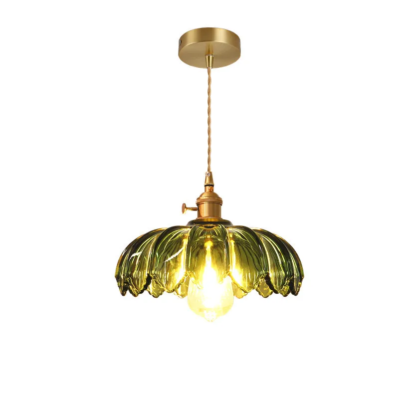 

Green glass ceiling lamp, brass lamp holder, old Shanghai, retro chandelier