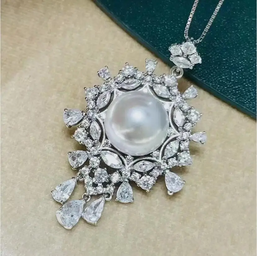 

new Round AAAAA 11-12mm South Sea White pearl Pendant Necklace 18" 925S