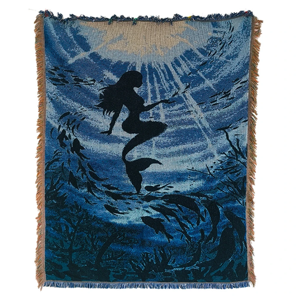 Nordic Mermaid Woven Tapestry Blankets Home Decoration Beach Picnic Blanket Linen Bed Blankets Plaid Sofa Mat Travel Rug Tassels